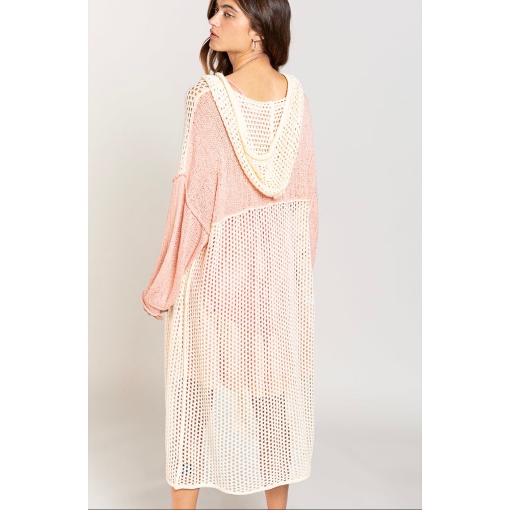 POL Pink Salt & Cream Open Weave Hooded Summer Cardigan - Picture 5 of 6